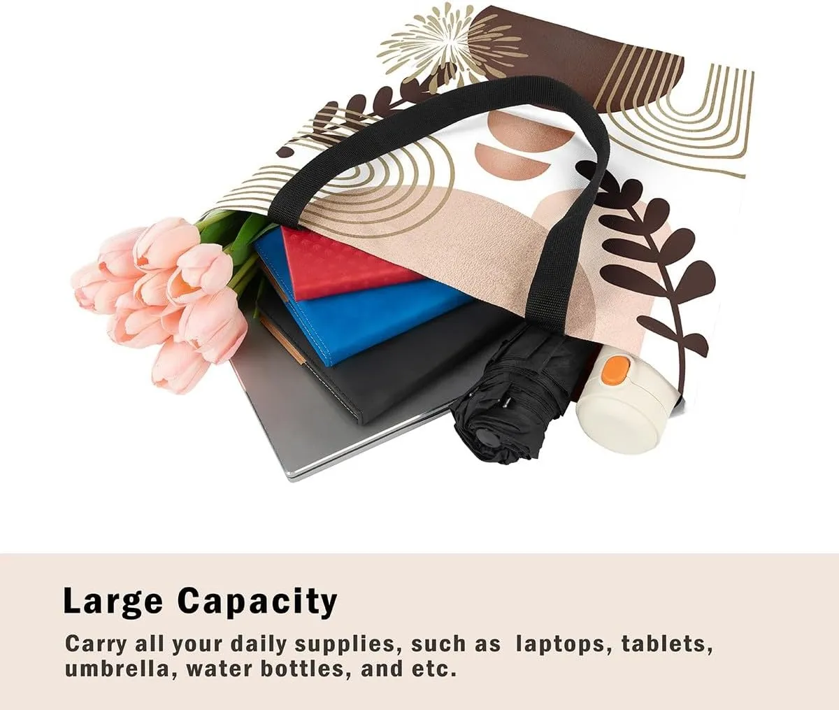 Boho Mid Century Canvas Tote Bag for Women,Abstract Geometric Handbag,Modern Minimalist Travel Shopping Bag