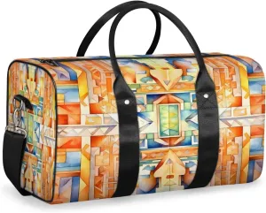 Boho Mid Century Travel Duffle Bag, Sports Gym Bags for Women Men, Carry On Weekender Overnight Bag, Modern Abstract Geometric Art Workout Hospital Airplane Trips Bag