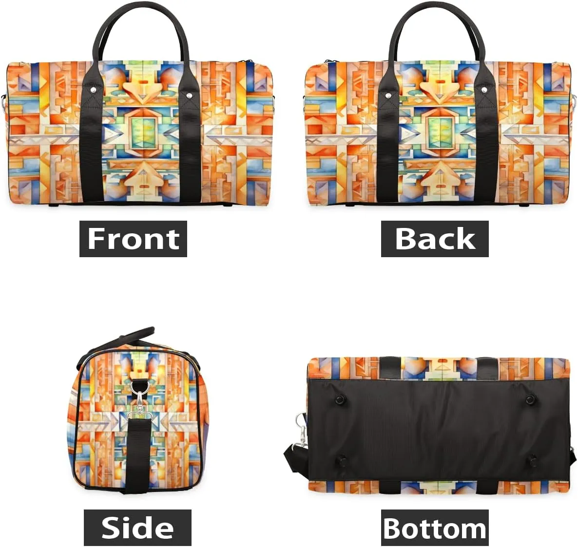 Boho Mid Century Travel Duffle Bag, Sports Gym Bags for Women Men, Carry On Weekender Overnight Bag, Modern Abstract Geometric Art Workout Hospital Airplane Trips Bag