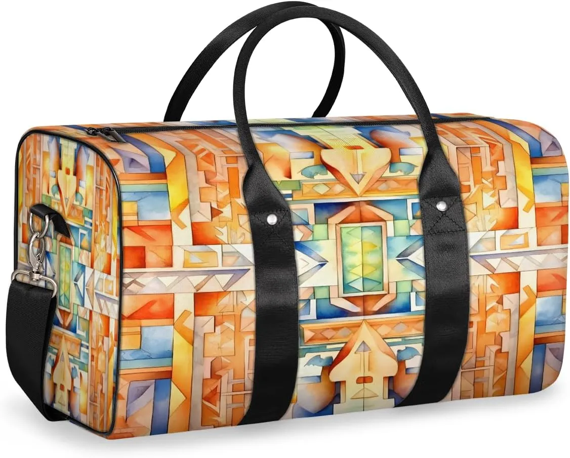 Boho Mid Century Travel Duffle Bag, Sports Gym Bags for Women Men, Carry On Weekender Overnight Bag, Modern Abstract Geometric Art Workout Hospital Airplane Trips Bag