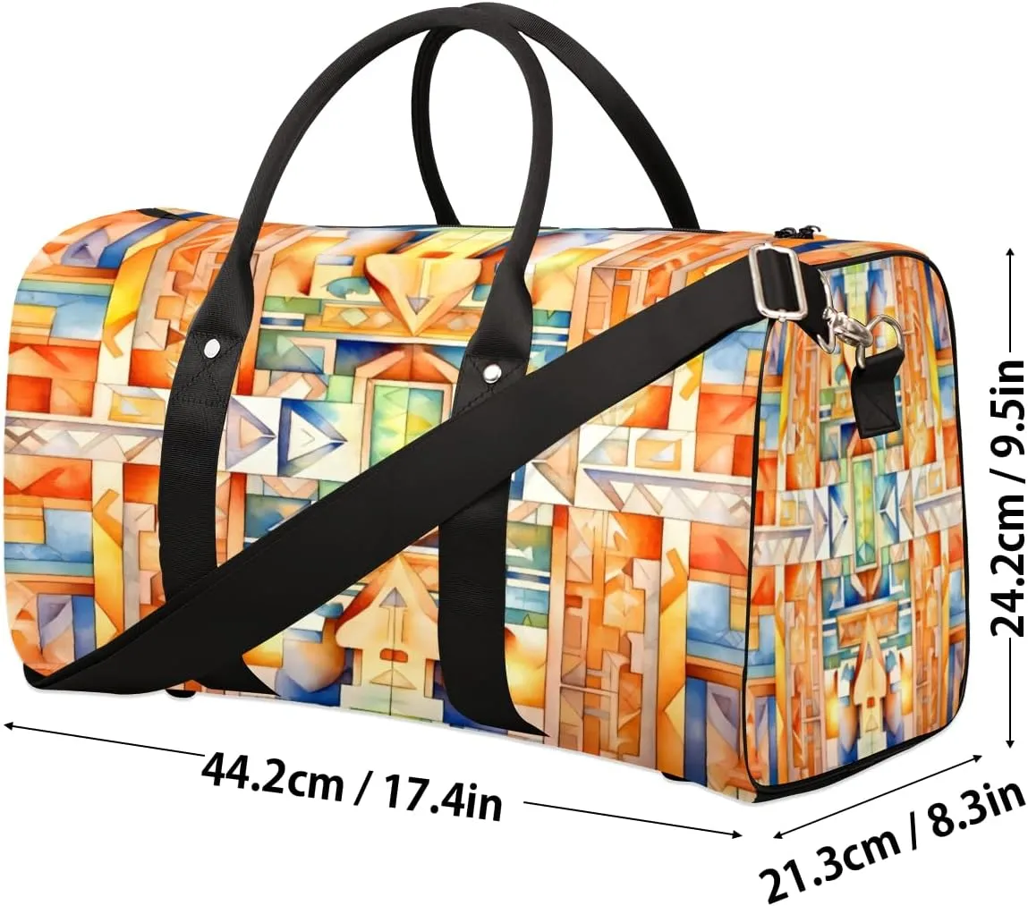 Boho Mid Century Travel Duffle Bag, Sports Gym Bags for Women Men, Carry On Weekender Overnight Bag, Modern Abstract Geometric Art Workout Hospital Airplane Trips Bag