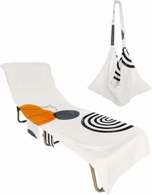 Boho Middle Century Chaise Lounger Cover with Pockets, Pool Lounge Chair Covers 85"x29", Modern Geometric Abstract Art Microfiber Beach Chair Cover for Outdoor Patio Sunbathing
