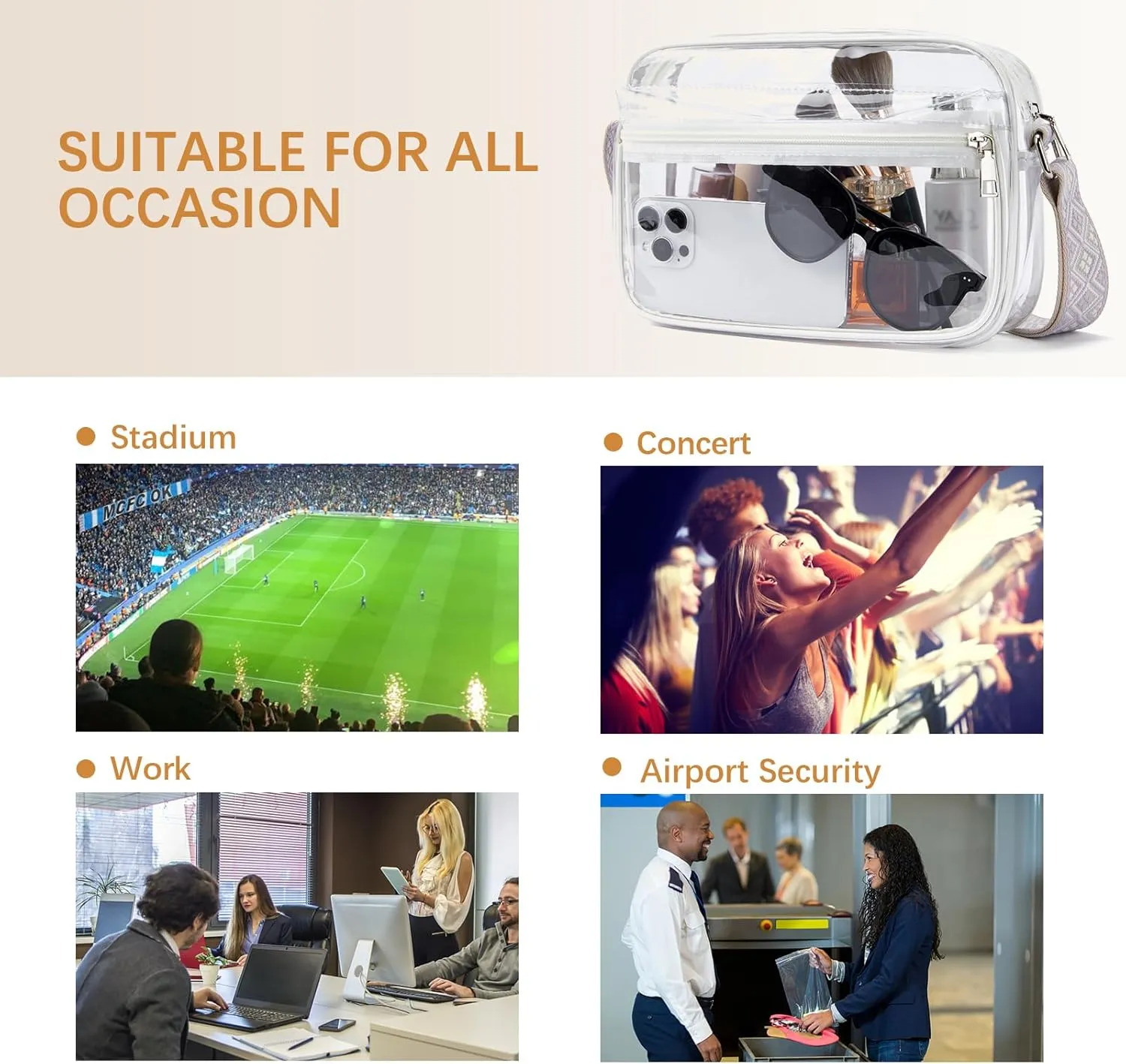 BOSTANTEN Clear Bag for Women Stadium Approved Clear Bags Small Crossbody Purse Trendy for Concerts Sports Events