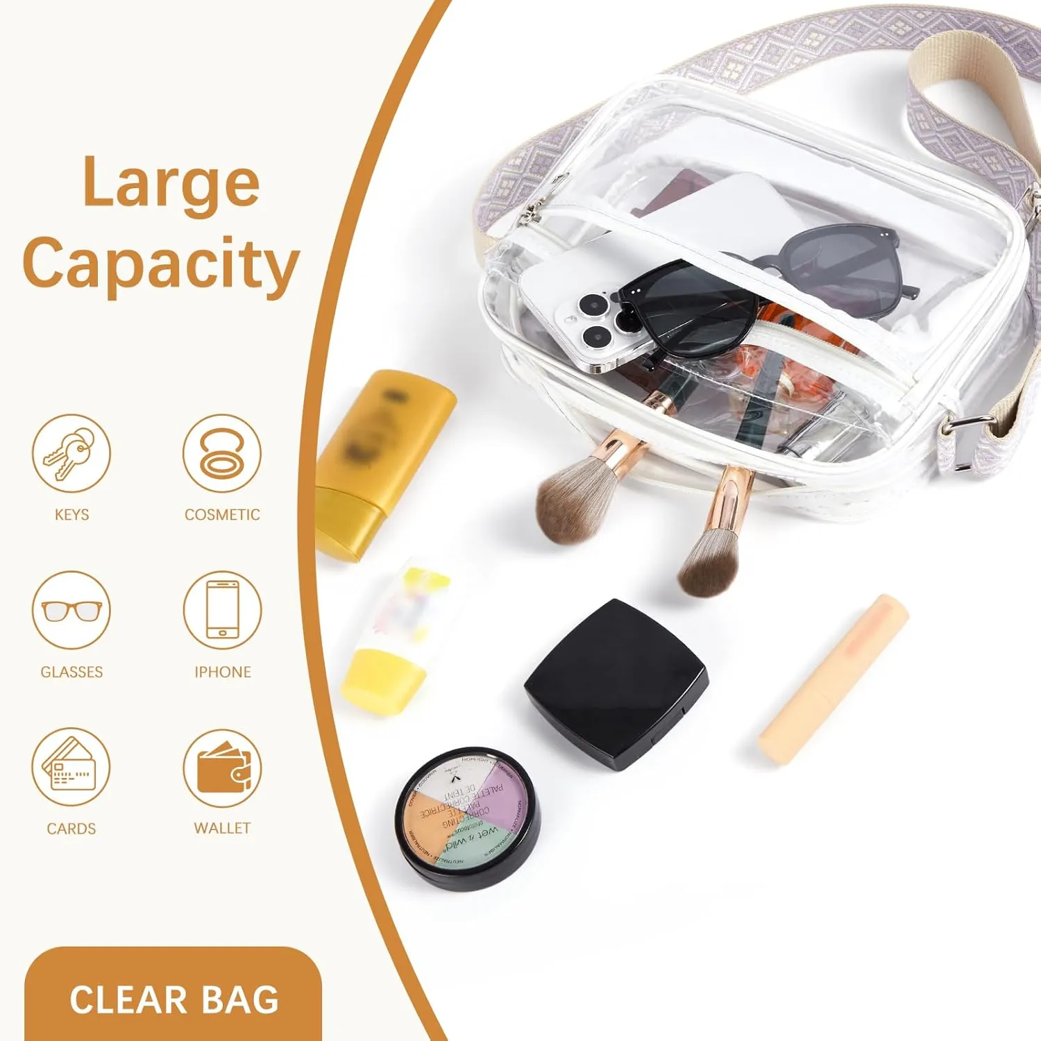 BOSTANTEN Clear Bag for Women Stadium Approved Clear Bags Small Crossbody Purse Trendy for Concerts Sports Events