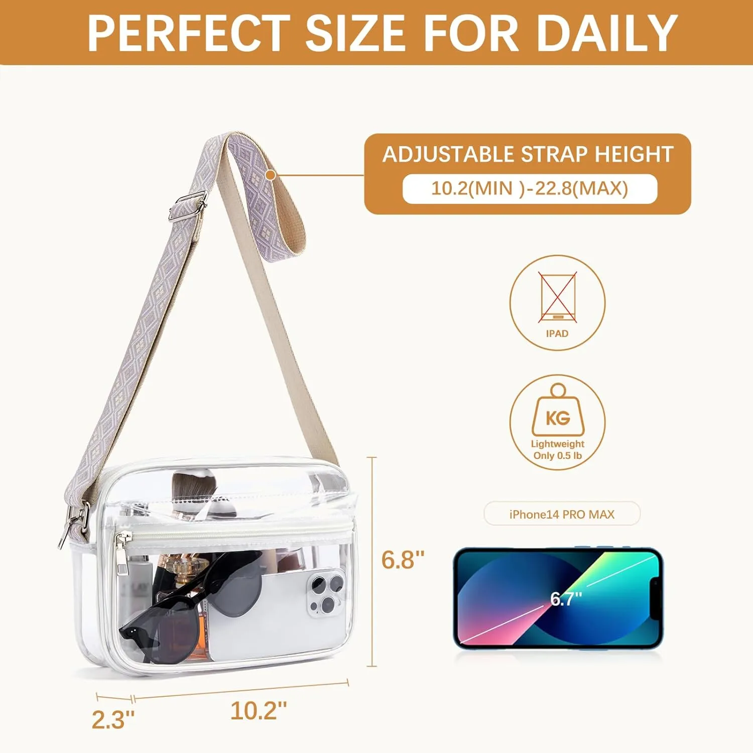 BOSTANTEN Clear Bag for Women Stadium Approved Clear Bags Small Crossbody Purse Trendy for Concerts Sports Events