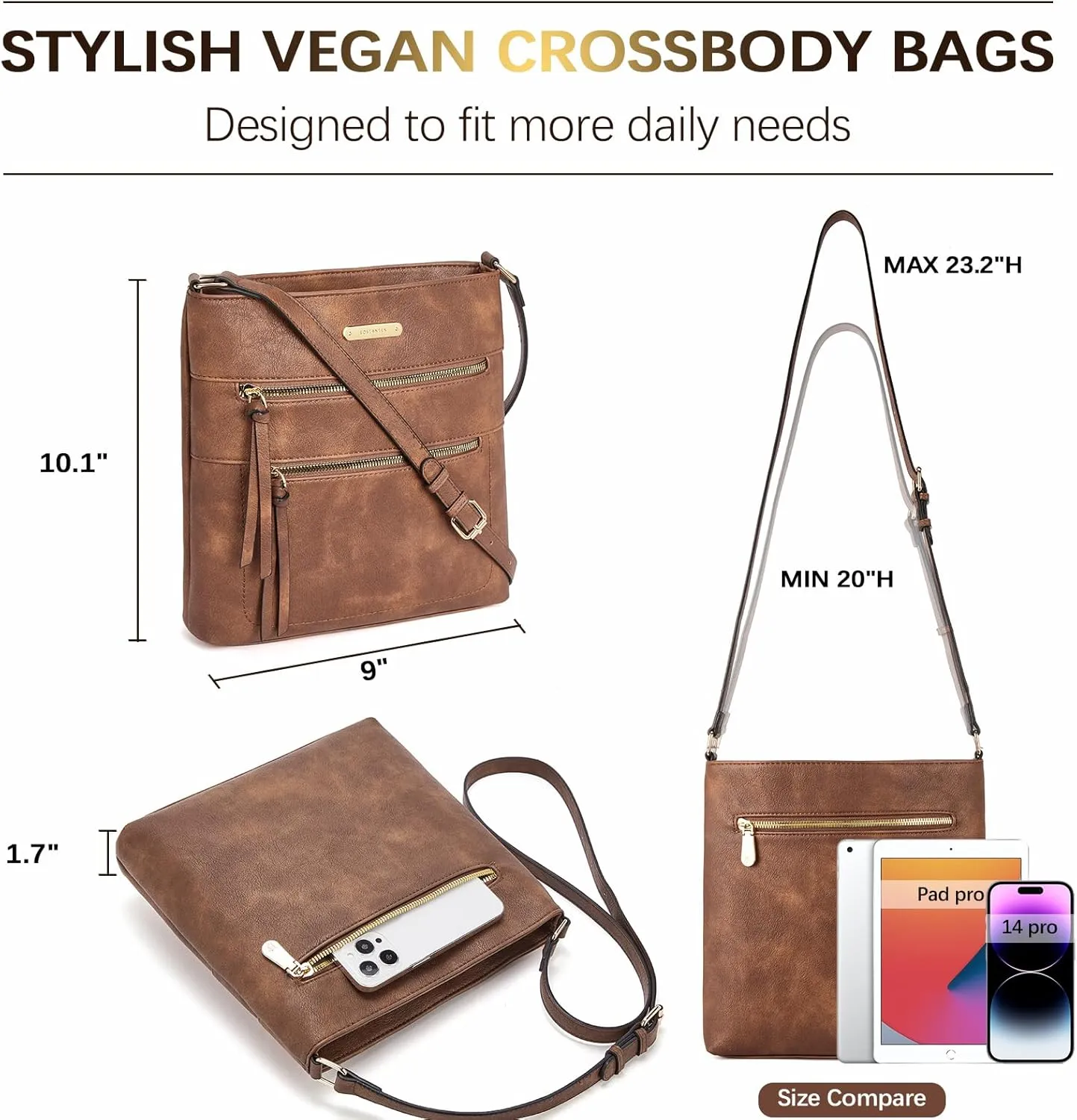 BOSTANTEN Crossbody Bags Purses for Women Trendy Soft Vegan Leather Shoulder Handbags with Adjustable Strap Zipper Pocket