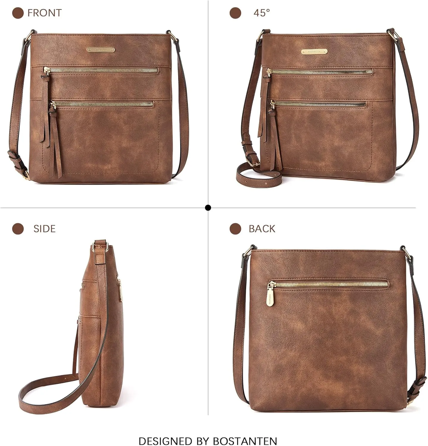 BOSTANTEN Crossbody Bags Purses for Women Trendy Soft Vegan Leather Shoulder Handbags with Adjustable Strap Zipper Pocket