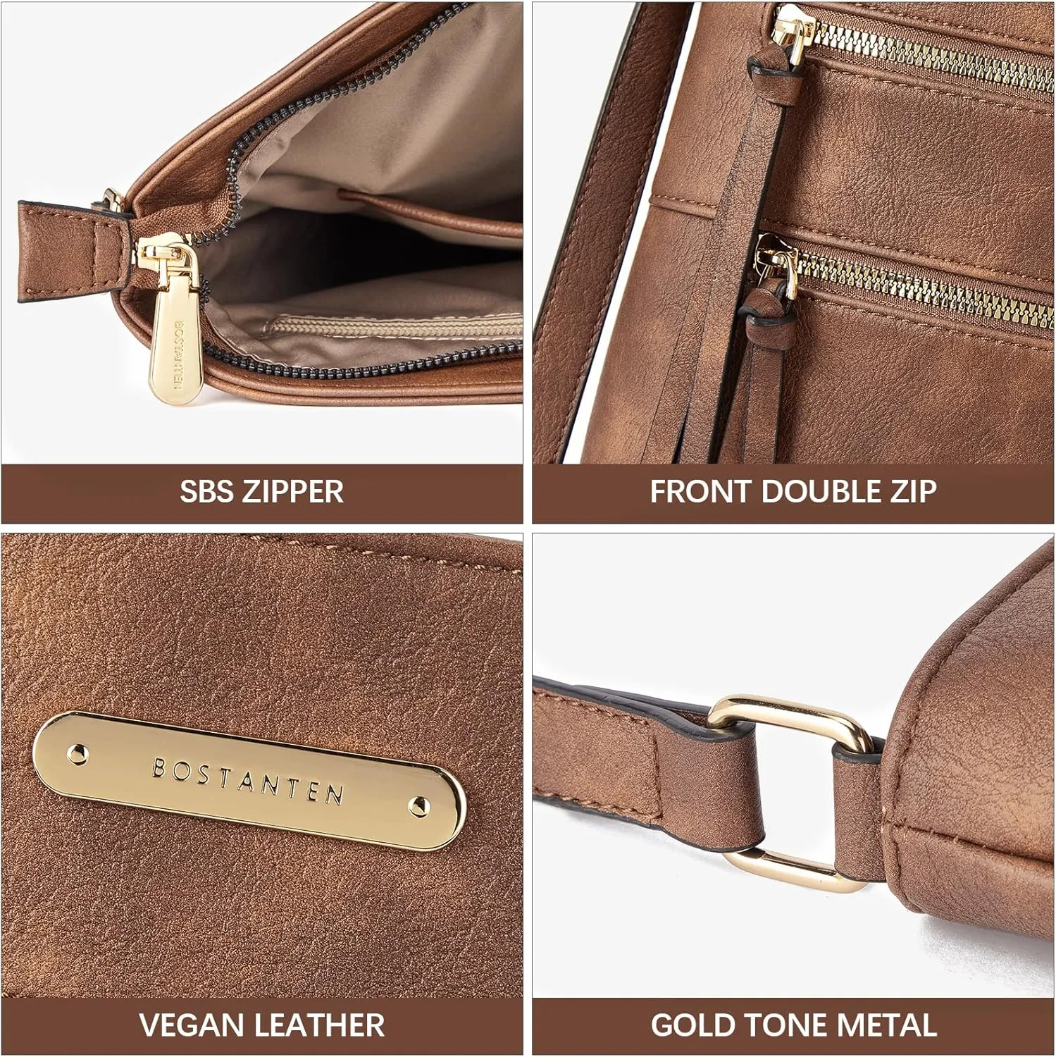 BOSTANTEN Crossbody Bags Purses for Women Trendy Soft Vegan Leather Shoulder Handbags with Adjustable Strap Zipper Pocket