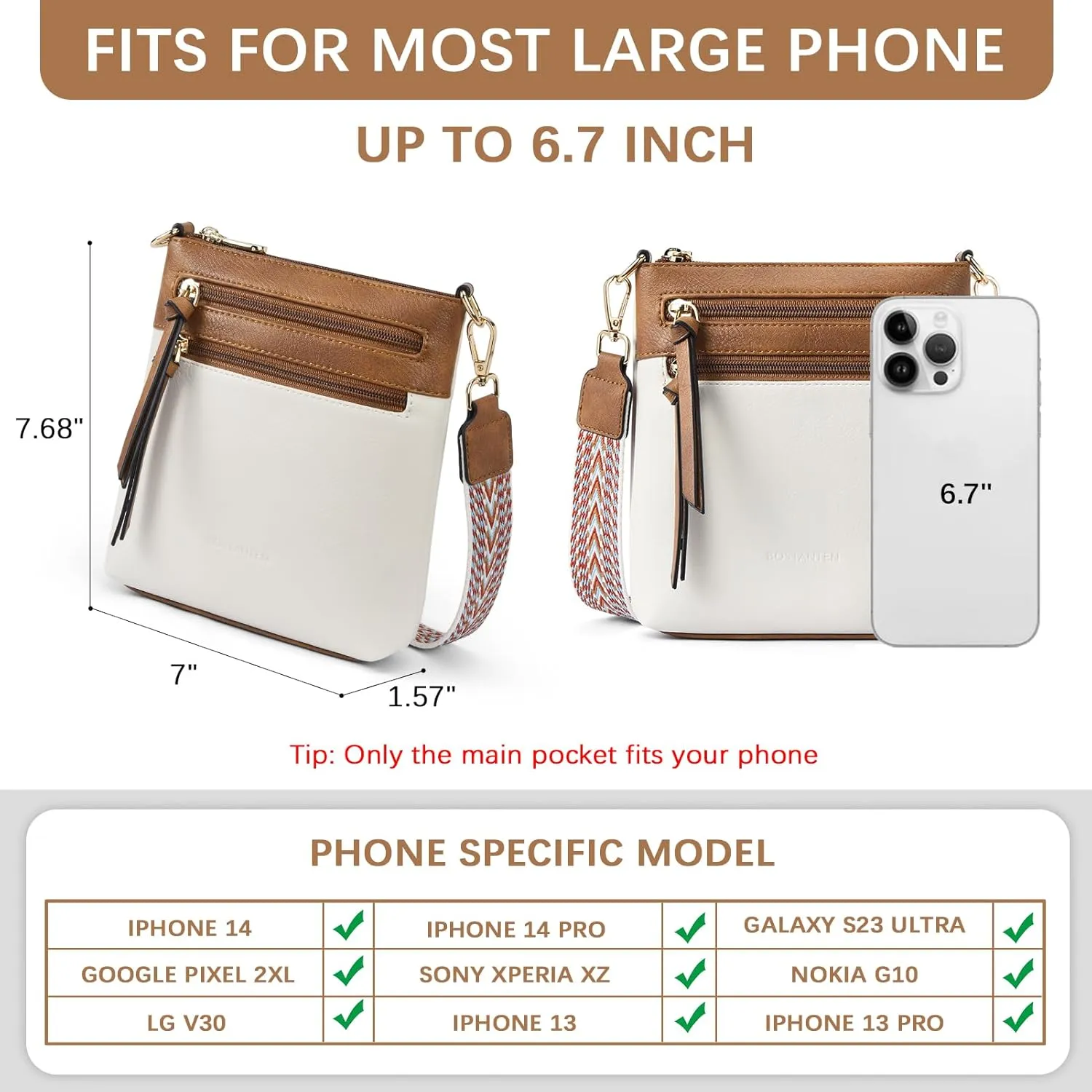 BOSTANTEN Crossbody Bags Purses for Women Trendy Soft Vegan Leather Shoulder Handbags with Adjustable Strap Zipper Pocket