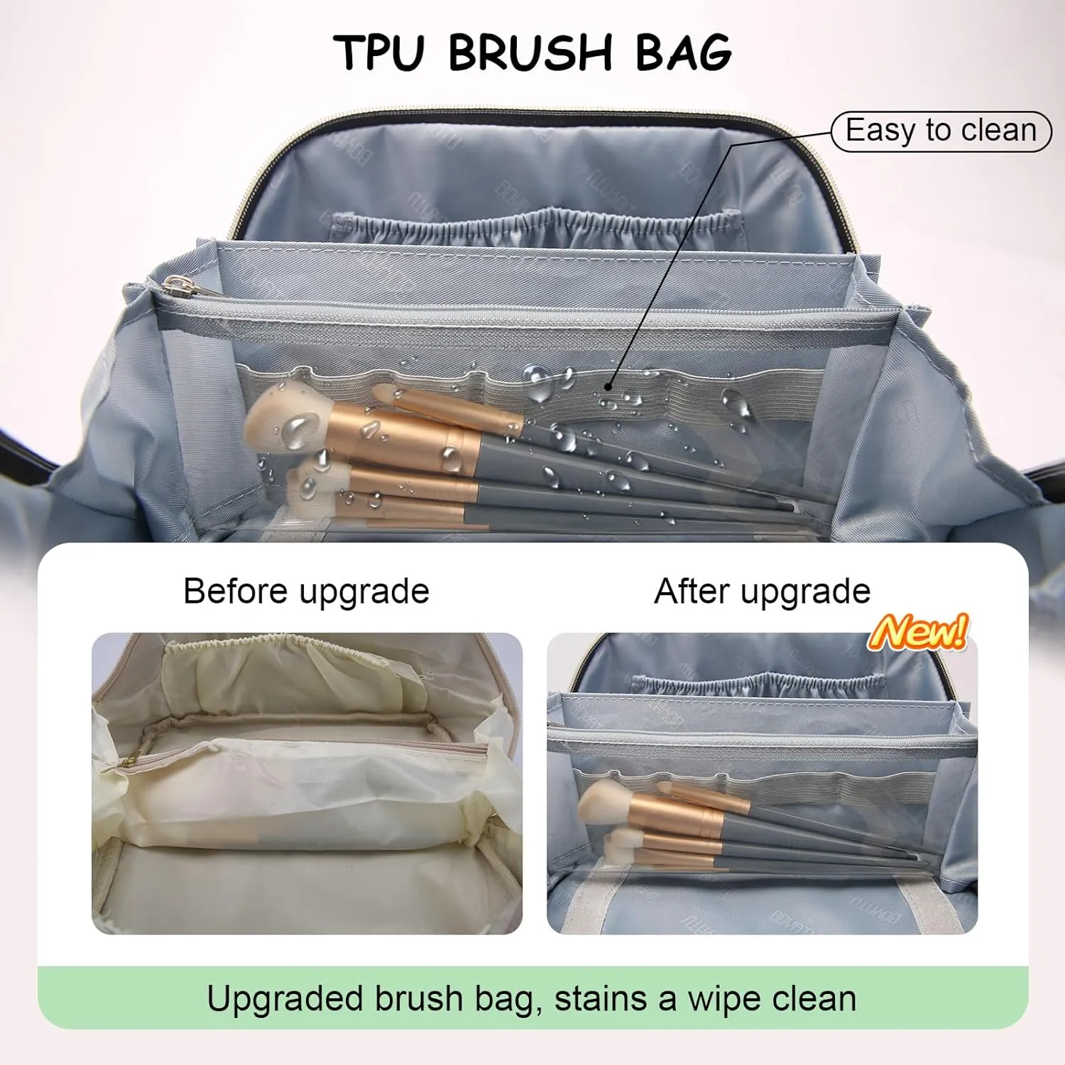 BOYATU Travel Makeup Bags Cosmetic Organizer Bag: 3-Set Large Capacity Make up Bag - PU Leather Toiletry Bags for Women - Wide Open Portable Pouch with Divider & Handle (02-Light Green)