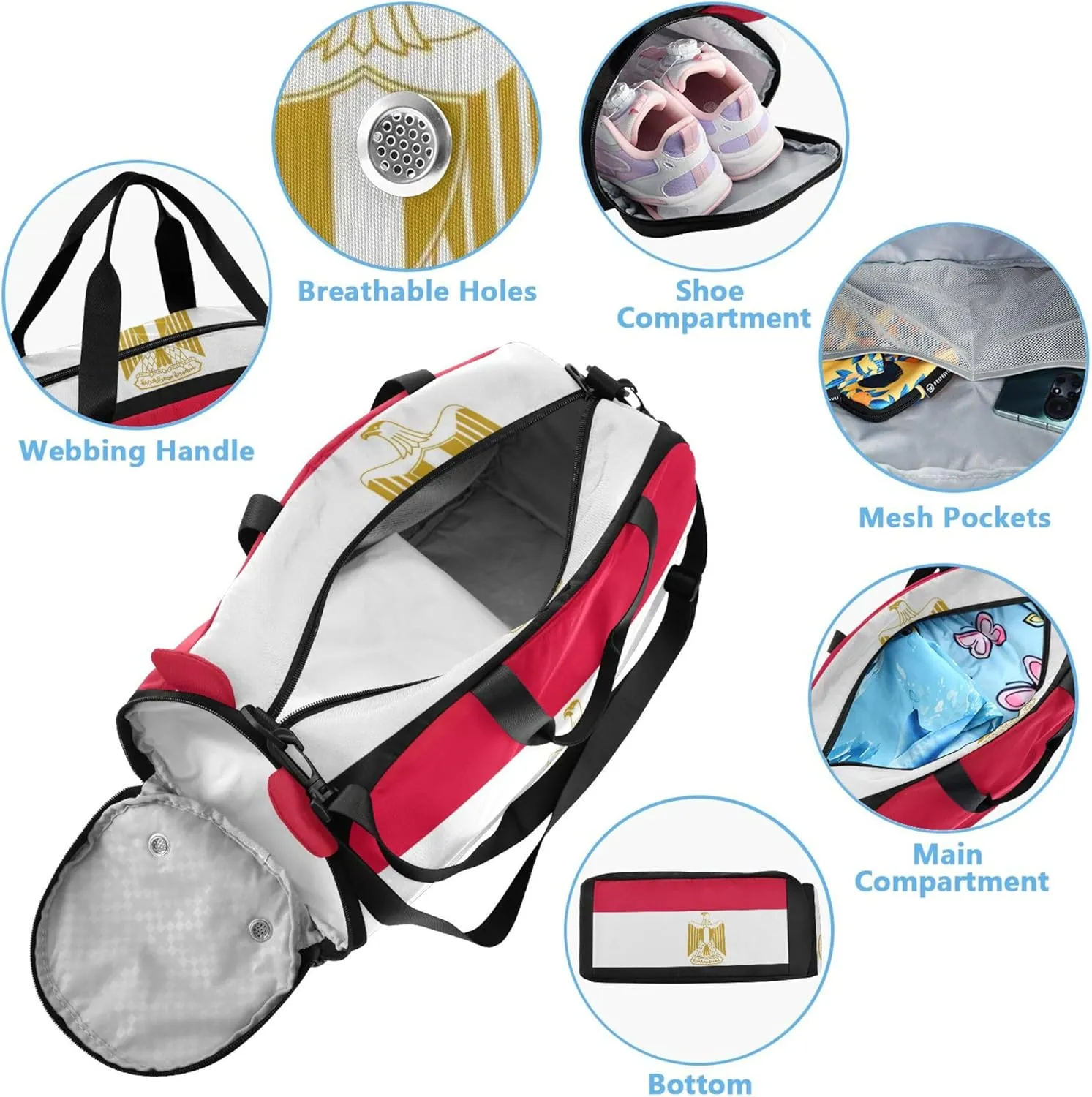 Boys Carry on Duffel Toddler Weekender Bags Egypt Flag Duffle Bags for Traveling Tote Shoe Compartment