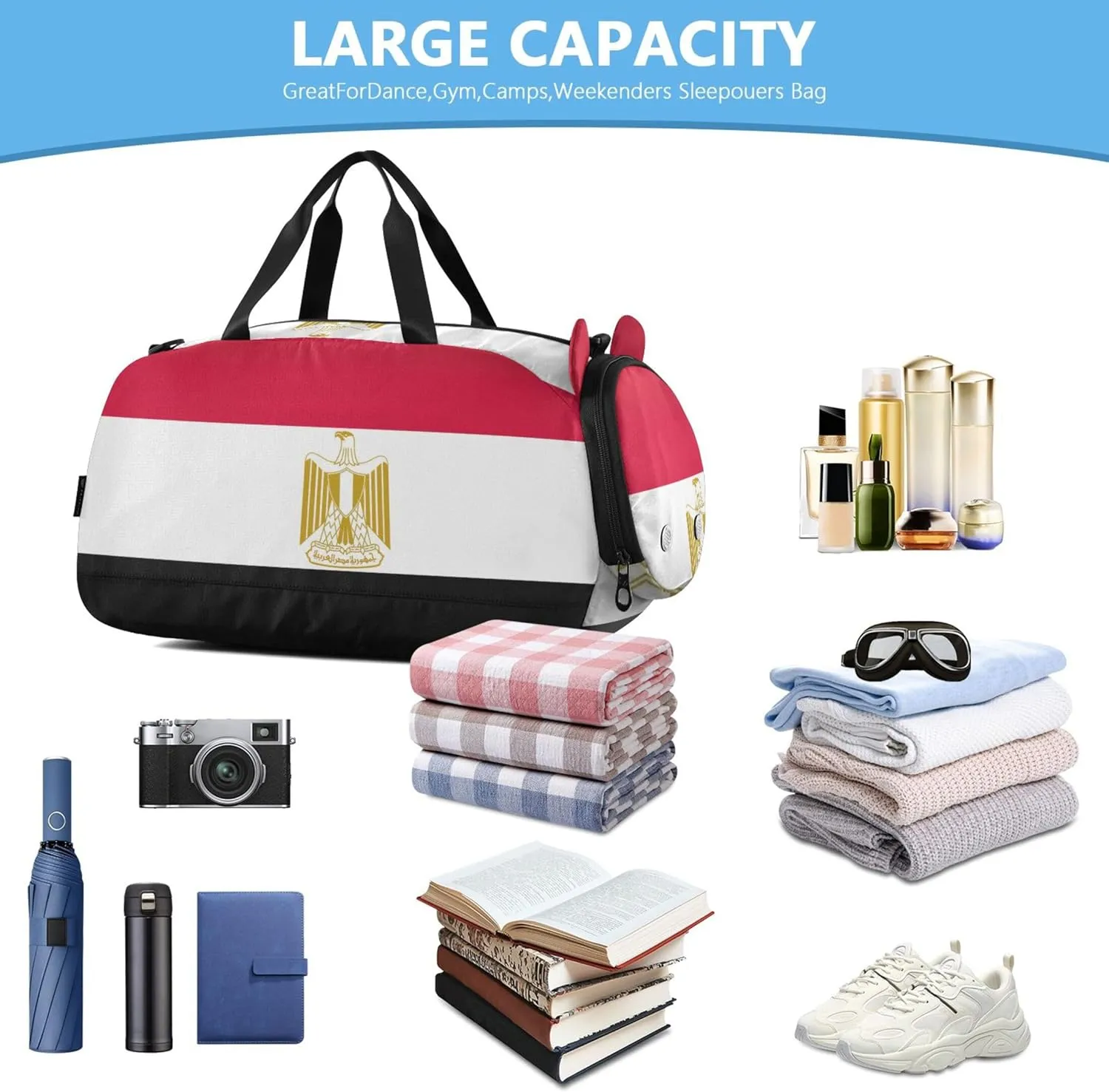 Boys Carry on Duffel Toddler Weekender Bags Egypt Flag Duffle Bags for Traveling Tote Shoe Compartment