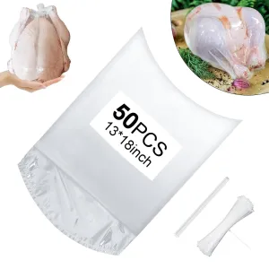 BPA-Free Poultry Shrink Bags 13x18'' 50 Pack Heat Shrink Wrap for Turkey Chicken Rabbit Freezer Safe with 50 Zip Ties & Silicone Straw by Hoqqf