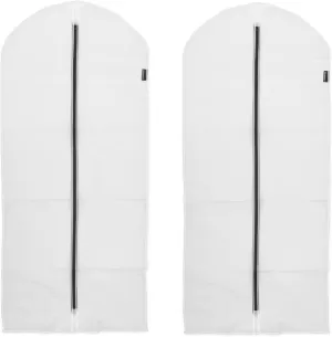 Brabantia 2 Pack Large Clear Hanging Clothes Protector Bags (White) Garment Covers for Closet Storage, Fits Suits Coats Dresses, Dust & Moth Protection, Zip Close