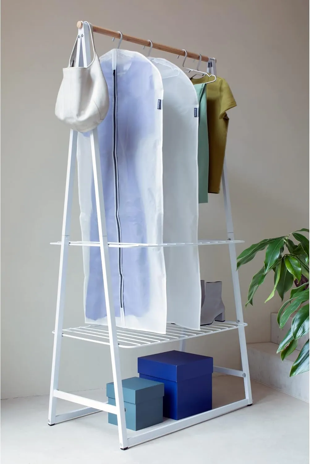 Brabantia 2 Pack Large Clear Hanging Clothes Protector Bags (White) Garment Covers for Closet Storage, Fits Suits Coats Dresses, Dust & Moth Protection, Zip Close