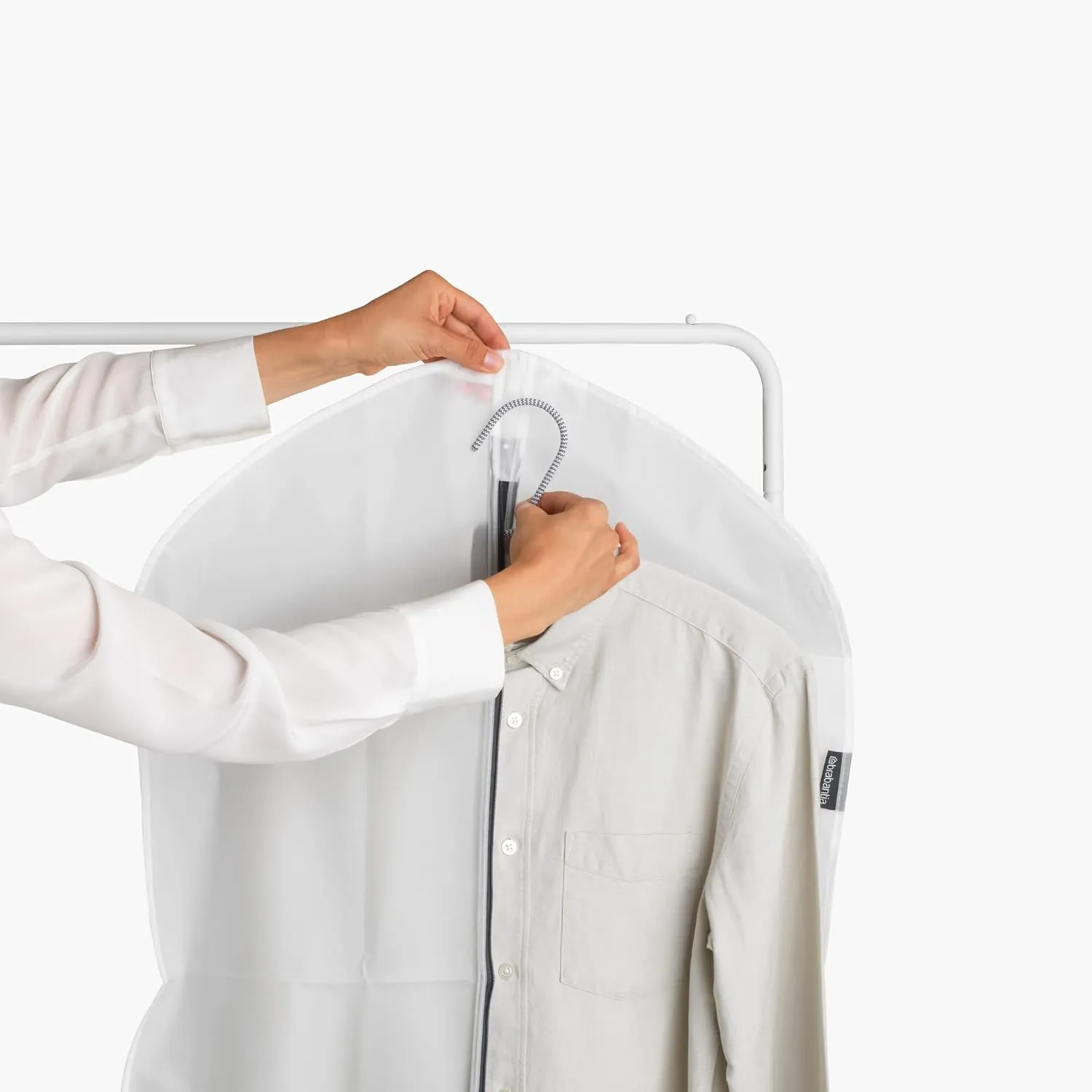 Brabantia 2 Pack Large Clear Hanging Clothes Protector Bags (White) Garment Covers for Closet Storage, Fits Suits Coats Dresses, Dust & Moth Protection, Zip Close