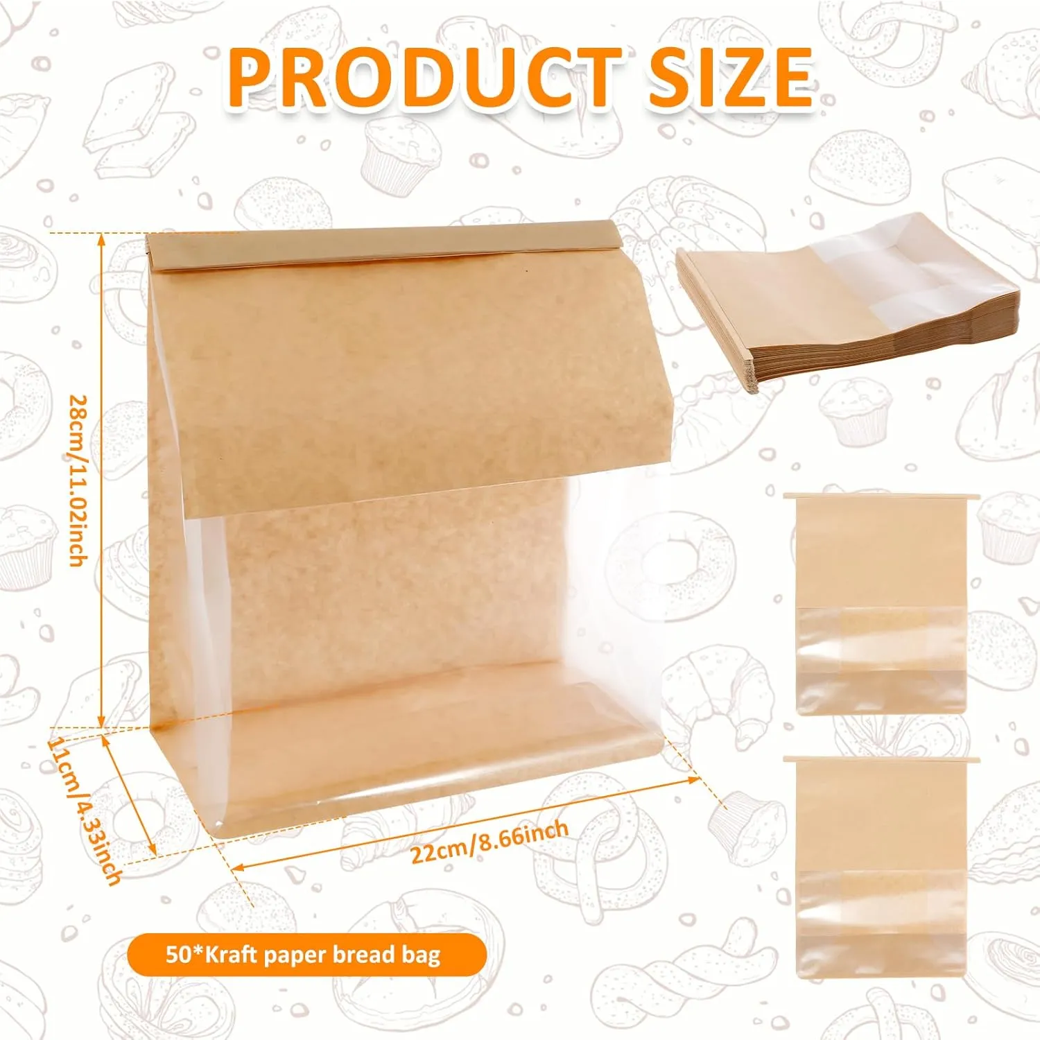 Bread Bags Paper Robust Bread Packaging Bags Metal Thread Closure Bakery Packaging Convenient Sealing Storage Transparent Visible Paper for Home Baking(100)