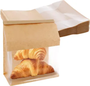 Bread Bags Paper Robust Bread Packaging Bags Metal Thread Closure Bakery Packaging Convenient Sealing Storage Transparent Visible Paper for Home Baking(100)