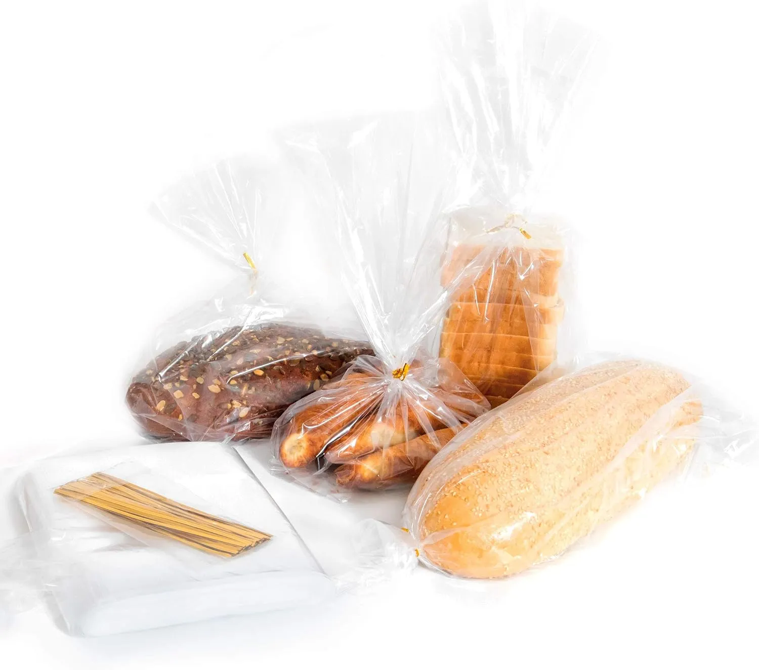 Bread Bags with Ties, Reusable, 201 Clear Bags and 201 Ties, Bread Bags For Homemade Bread And Bakery Loaf Adjustable Reusable (201)