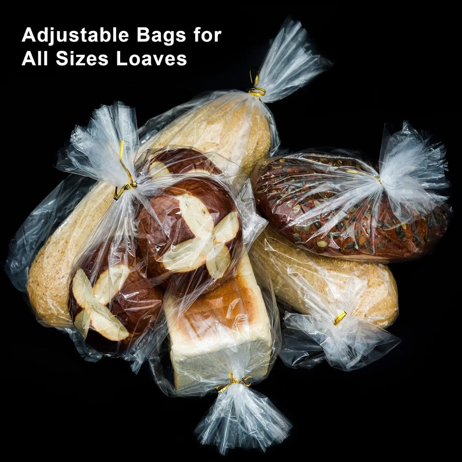 Bread Bags with Ties, Reusable, 201 Clear Bags and 201 Ties, Bread Bags For Homemade Bread And Bakery Loaf Adjustable Reusable (201)