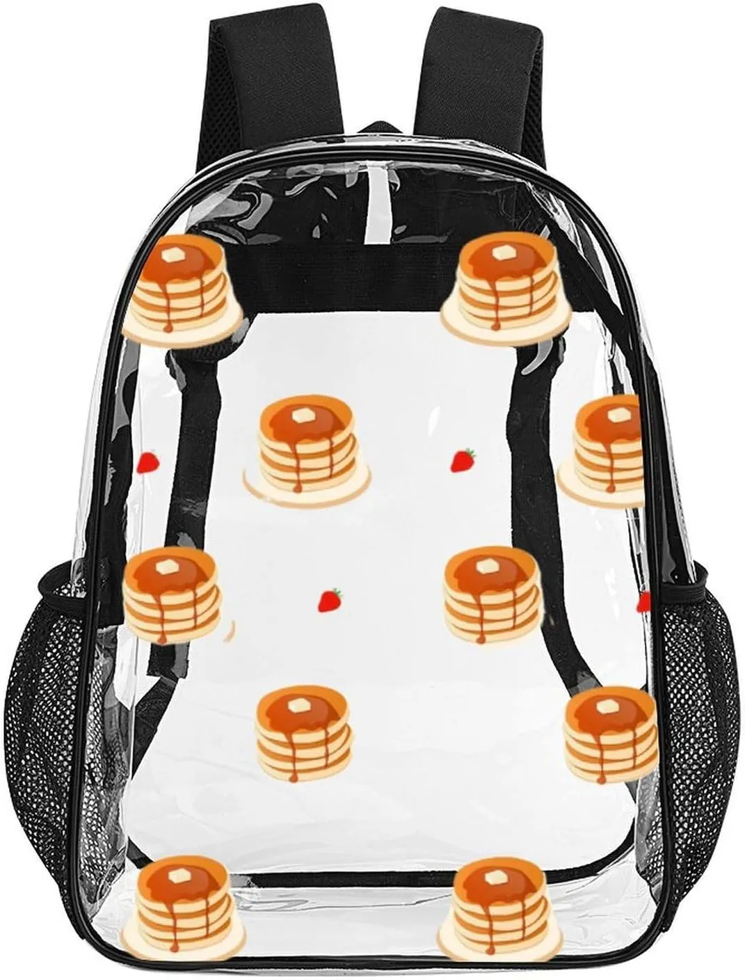 Breakfast Stake Pancakes Heavy Duty Clear Backpack for Women Men Large Capacity Transparent See Through Bag for Concert Stadium Events with Waterproof PVC