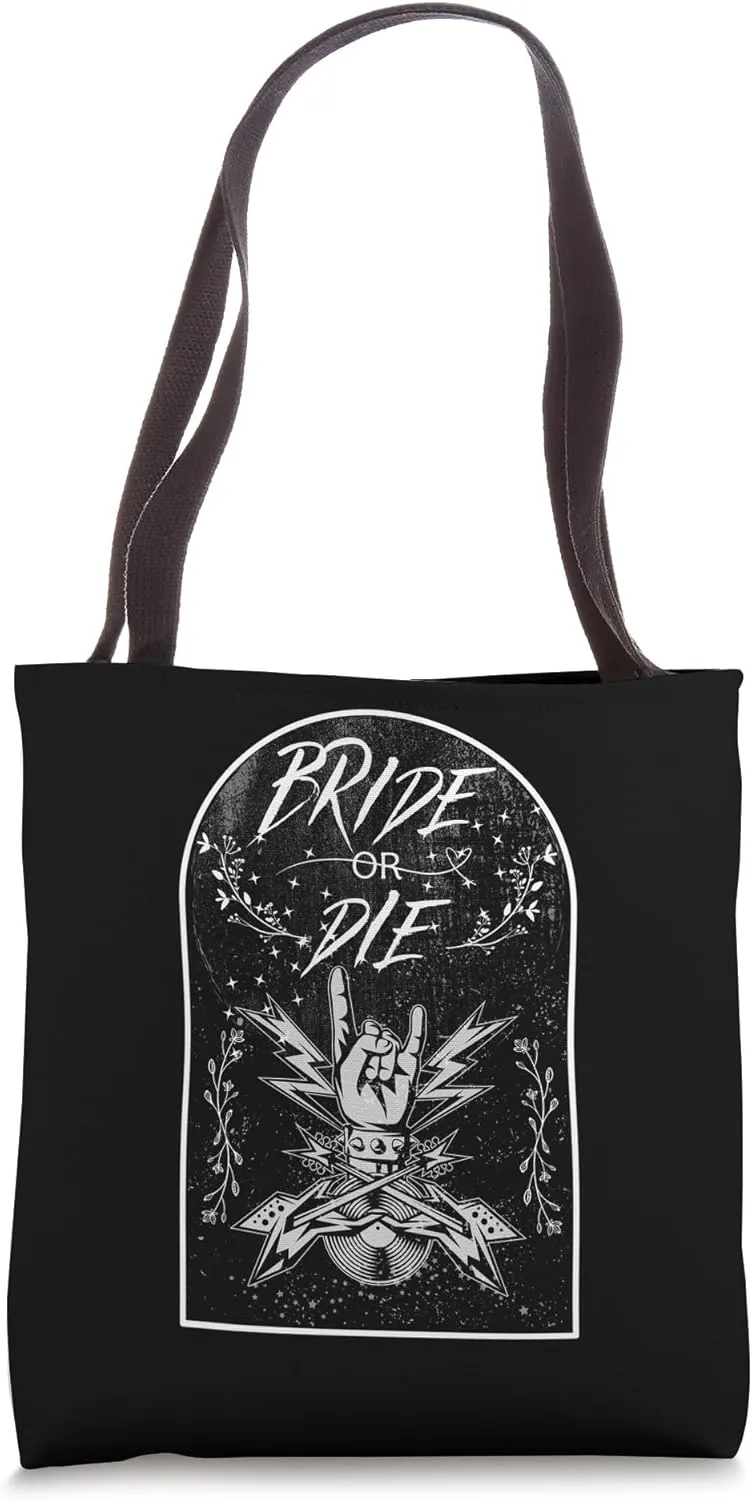 Bride or Die Wedding, Bridal, Rock and Roll Tote Bag