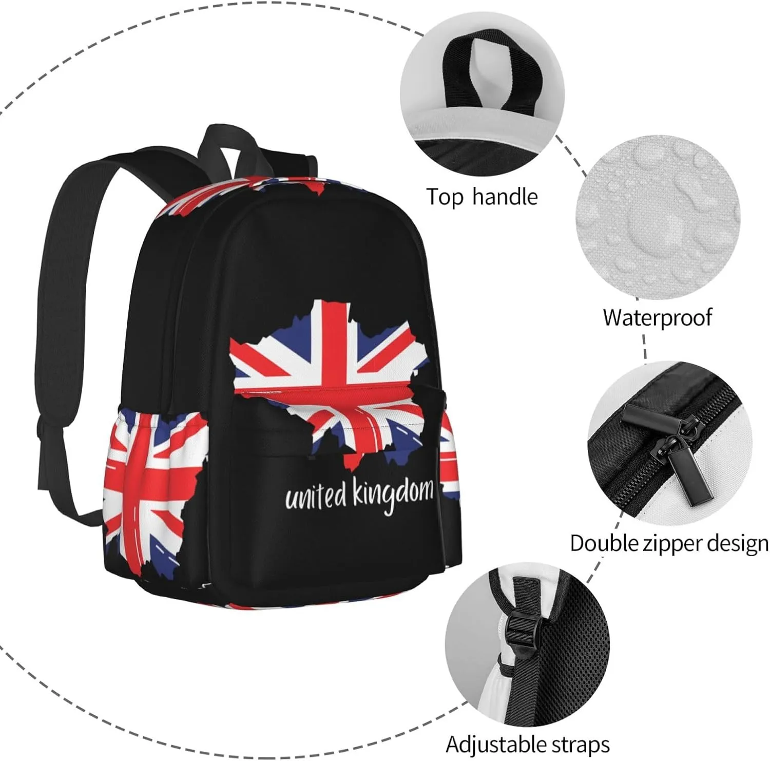British England UK English Flag Backpack Large Capacity Backpack Lightweight Double Shoulder Bag For Women Men Travel