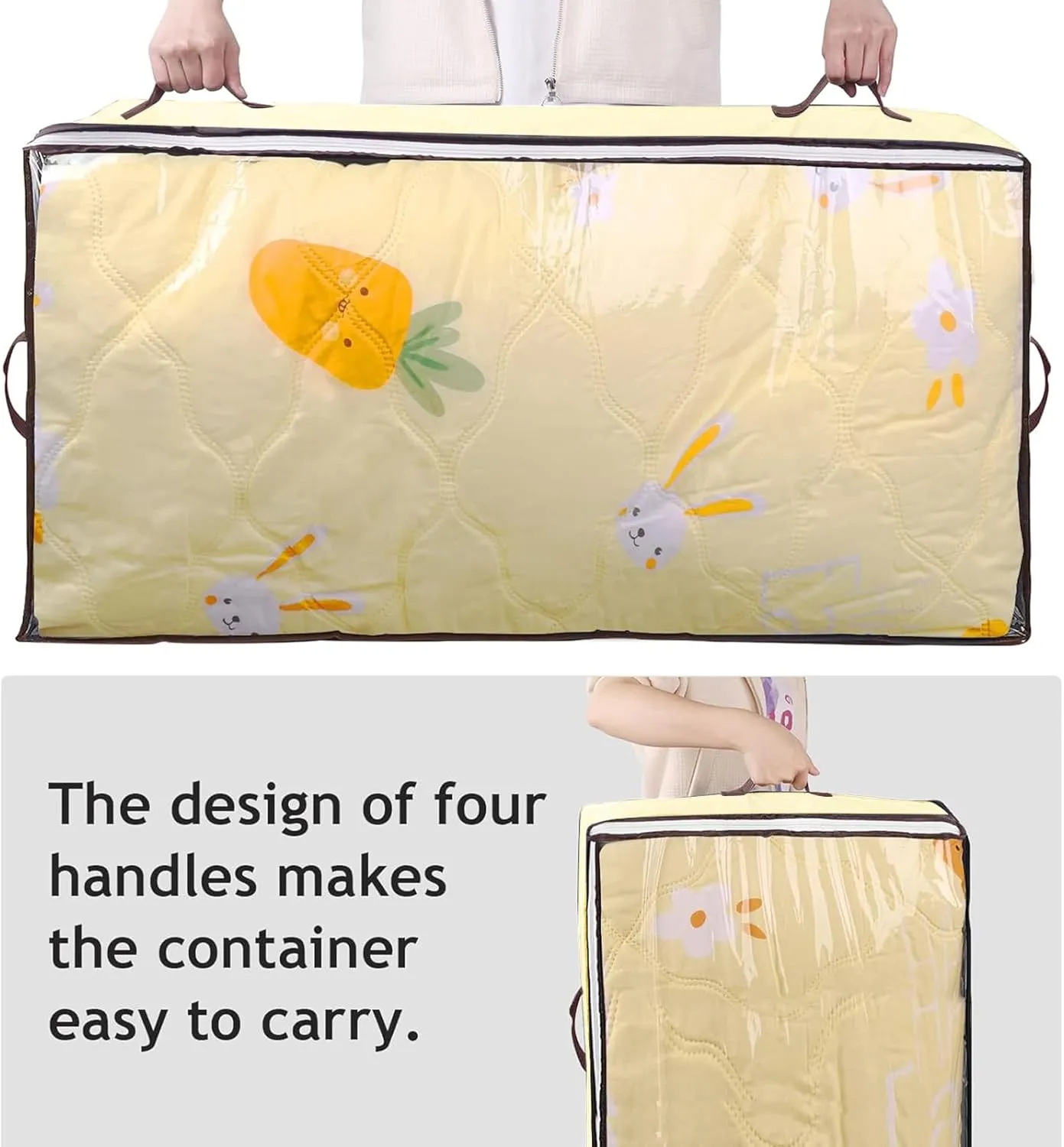 Budding Joy 6 Pack 90L Under bed Storage Containers Organizer Large Capacity Underbed Clothes Storage Bins Organization and Storage Bedroom Foldable Storage Bags with Clear Window Beige