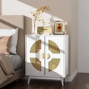 Buffet Cabinet White with Storage, Kitchen Sideboard with Doors & Shelves, Rattan Accent Buffet Console Walnut Media Console Mid Century Coffee Bar Table for Living Room Kitchen Dining Room