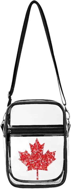 Canada Glitter Maple Cute Crossbody Purses Unisex Transparent Shoulder Bag Adjustable Strap Handbag