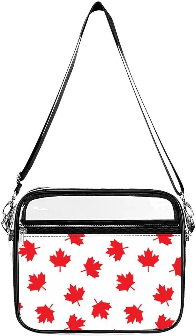 Canada Maple Leaf Large Crossbody Bag Clear Stadium Bag Anti-Theft Side Shoulder Bags Messenger Bag with 2 Compartments
