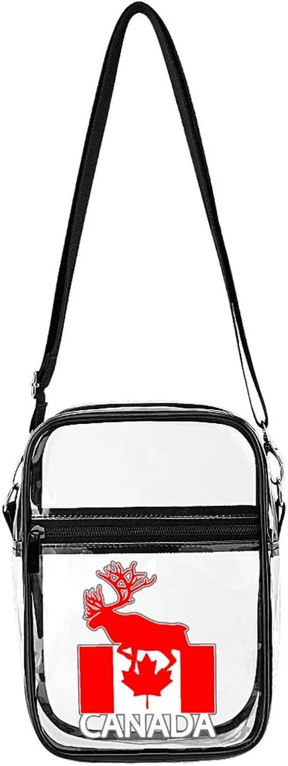 Canada Moose Flag Fashion Shoulder Bag PVC Transparent Unisex Crossbody Bags Cute Handbag Sling Bag