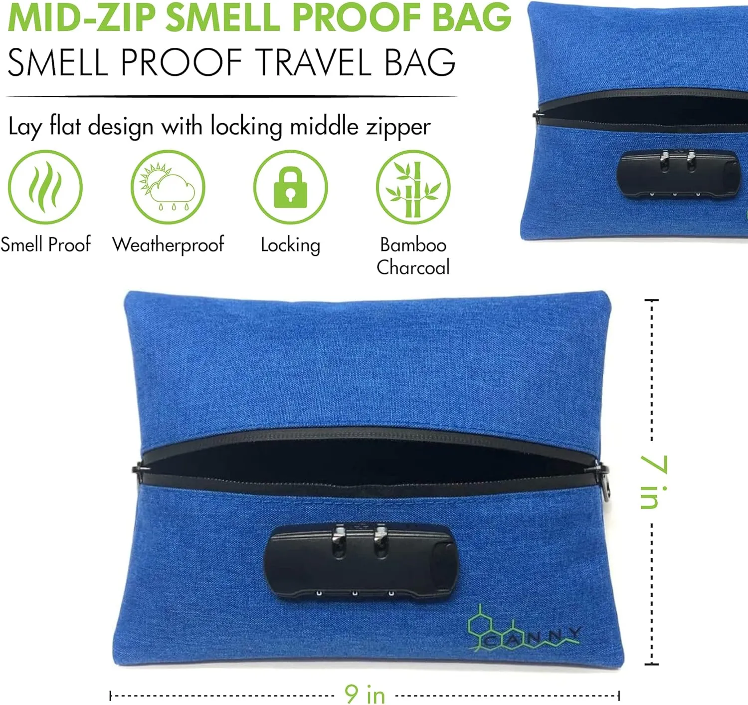 CANNY Mid-Zip Smell Proof Bag – Large Odor Eliminating Travel Pouch. Smell Proof Container with Lock – Medicine Stash Case with Bamboo Charcoal and Activated Carbon (Red)