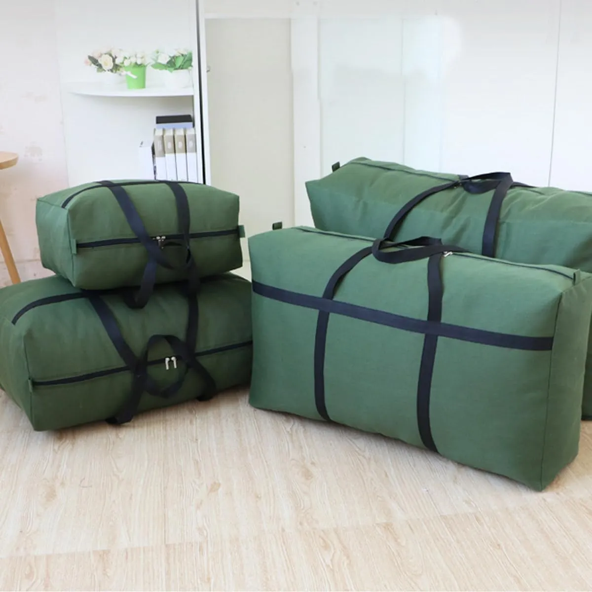 Canvas Extra Large Storage Bags Duffle Bags Organizer Bags for Space Saving Moving Storage (180L, Green)