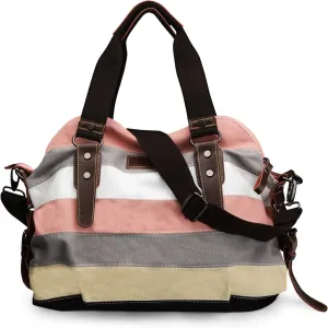 Canvas Handbag Multi-Color Striped Lattice Cross Body Shoulder Purse Bag Tote-Handbag for Women