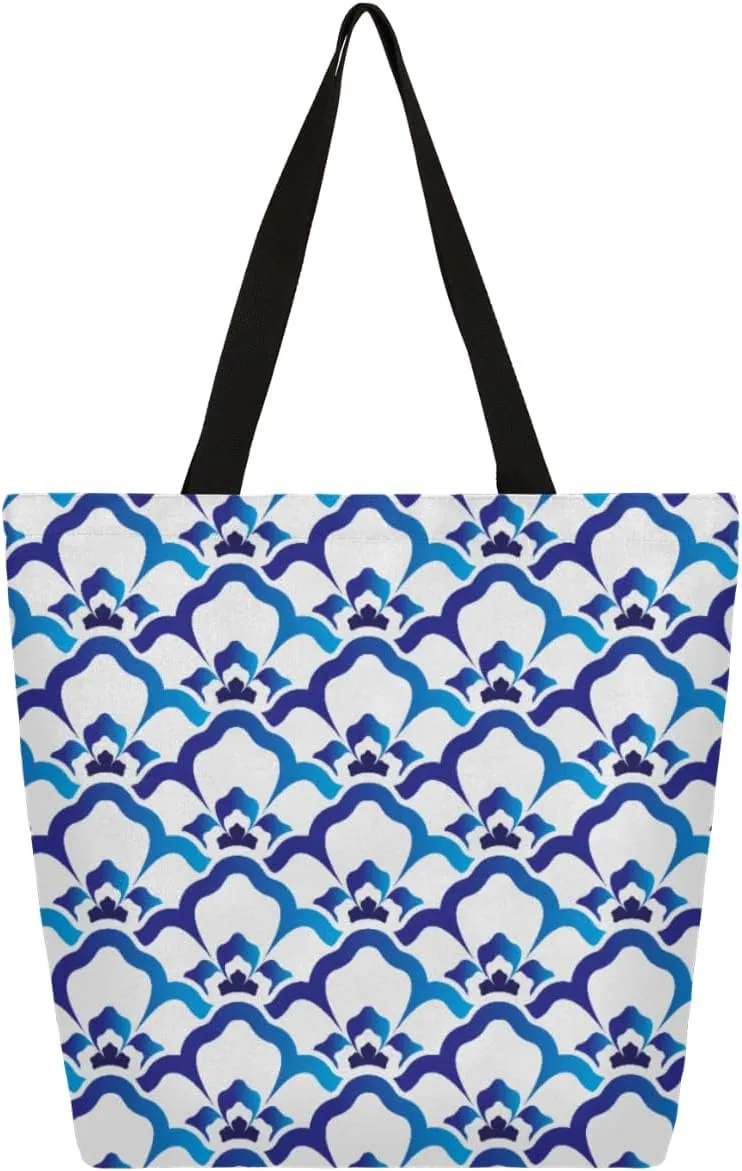 Canvas Tote Bag Geometric Flower Large Women Casual Shoulder Bag Abstract Handbag Reusable Storage Multipurpose Heavy Duty Grocery Shopping Shoulder Bag for Gym Beach Weekender Travel Cotton
