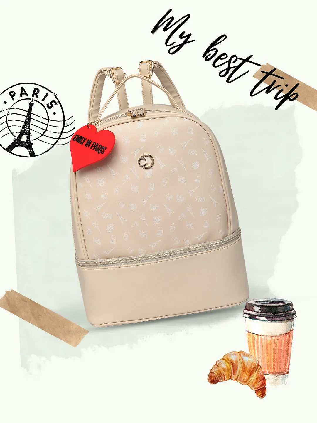 Caprese Emily In Paris Printed Medium Off White Backpack