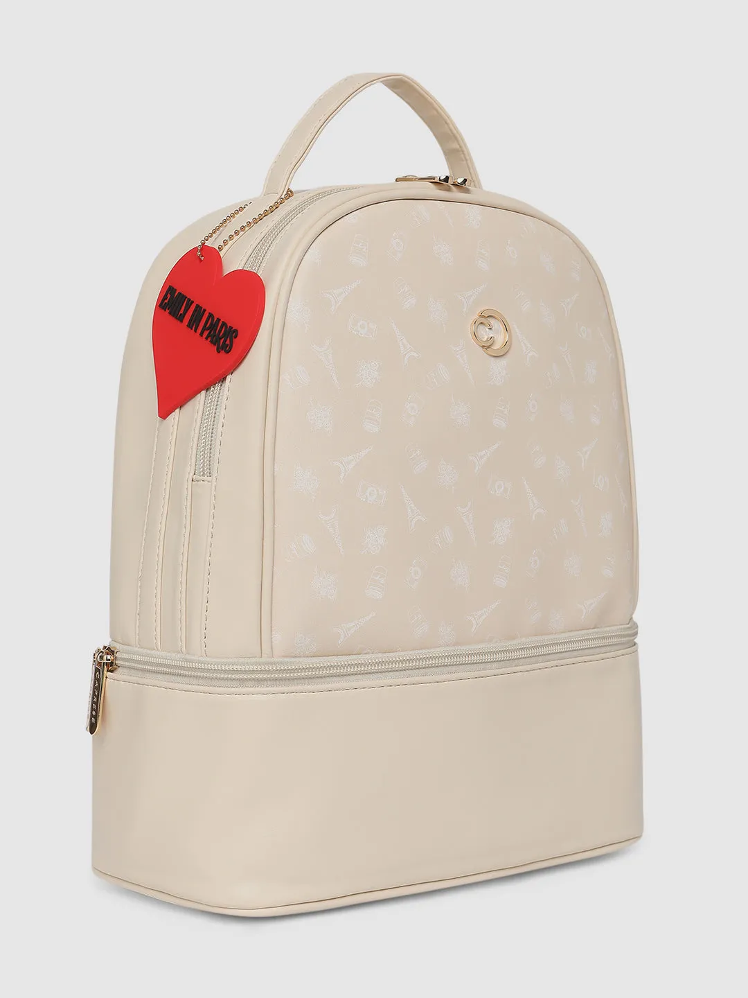 Caprese Emily In Paris Printed Medium Off White Backpack
