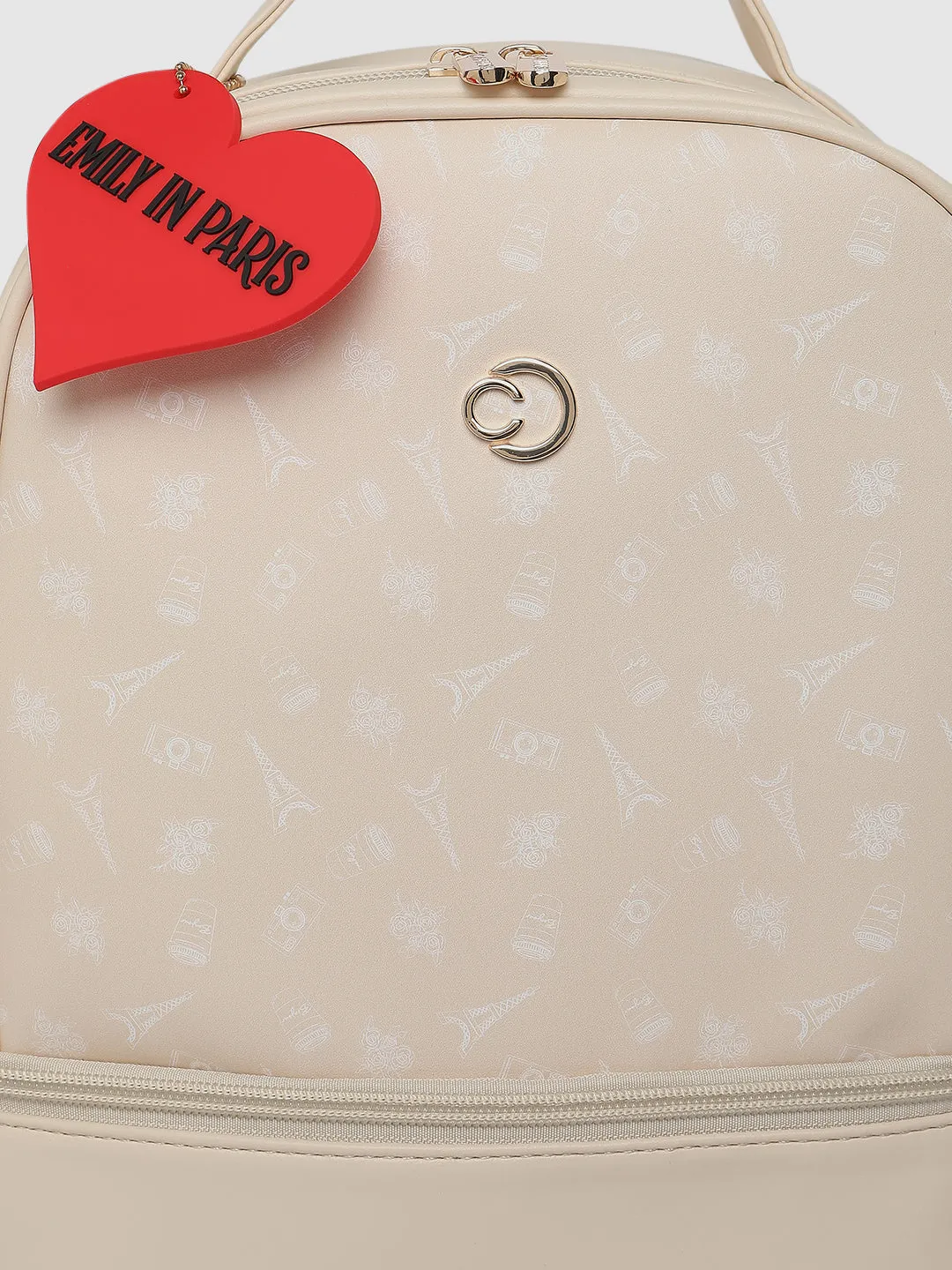 Caprese Emily In Paris Printed Medium Off White Backpack