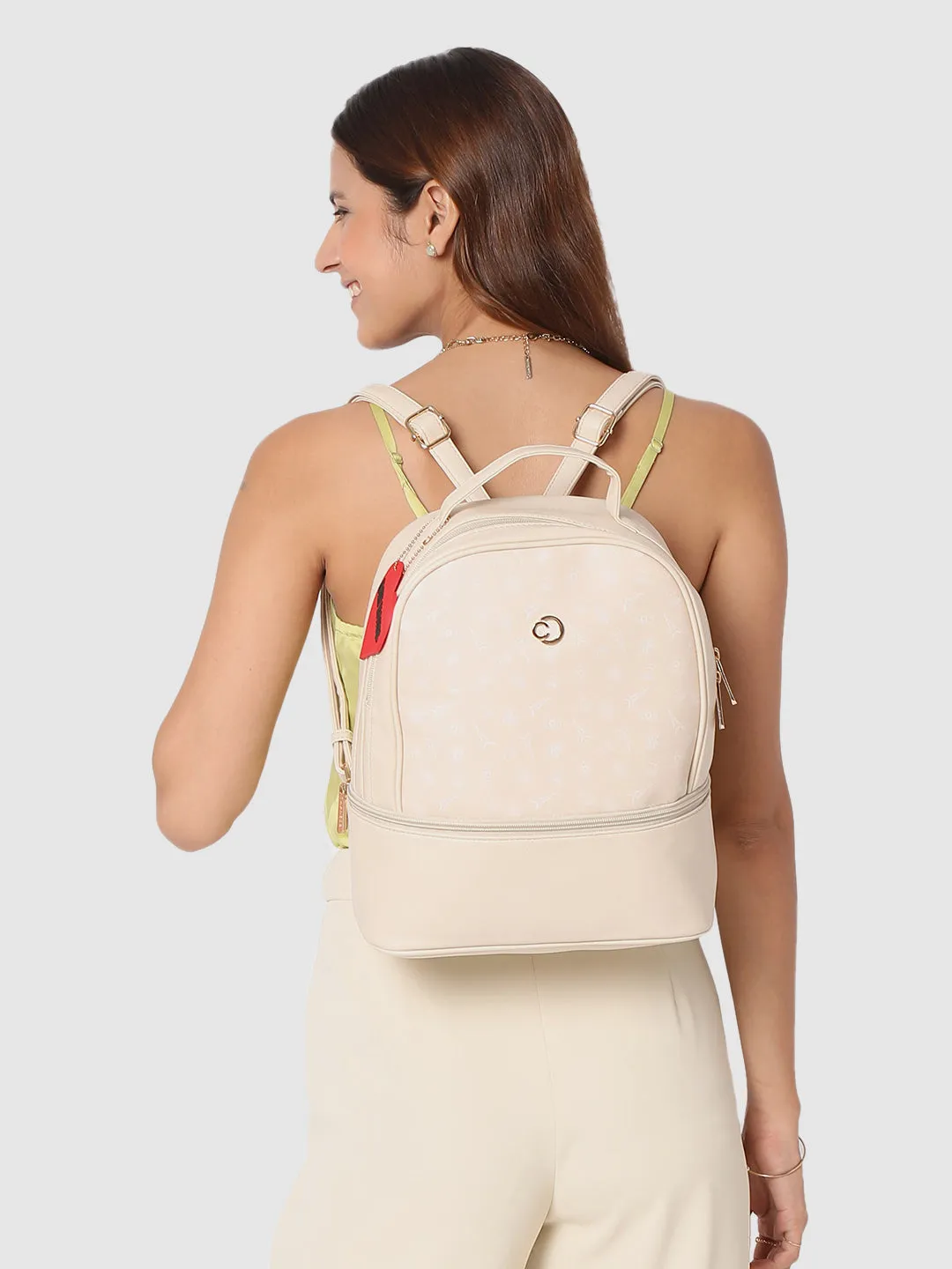 Caprese Emily In Paris Printed Medium Off White Backpack