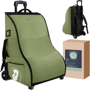 Car Seat Travel Bag with Wheels, Carseat Travel Bag for Airplane, Padded Car Seat Backpack,Gate Check Bag with Shoulder Strap, Car Seat Carrier for Airport, Green