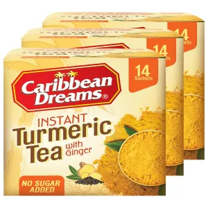 Caribbean Dreams Instant Turmeric Tea with No Added Sugar (3 Packs with 14 x 3g Bags - Total 42 Tea Bags)