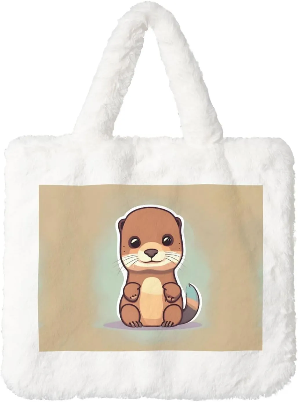 Cartoon Cute Otter Printing Fluffy Shoulder Bag Ladies Plush Underarm Bag Tote Bag Furry Purse Handbag For Work Travel