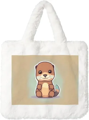 Cartoon Cute Otter Printing Fluffy Shoulder Bag Ladies Plush Underarm Bag Tote Bag Furry Purse Handbag For Work Travel