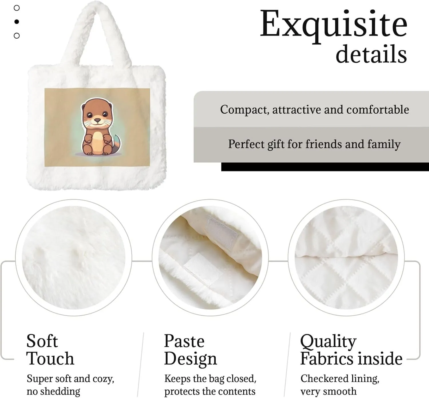 Cartoon Cute Otter Printing Fluffy Shoulder Bag Ladies Plush Underarm Bag Tote Bag Furry Purse Handbag For Work Travel