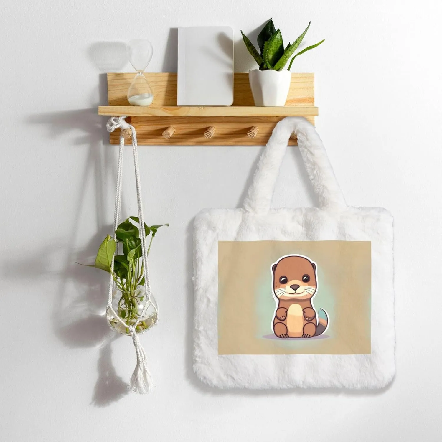 Cartoon Cute Otter Printing Fluffy Shoulder Bag Ladies Plush Underarm Bag Tote Bag Furry Purse Handbag For Work Travel