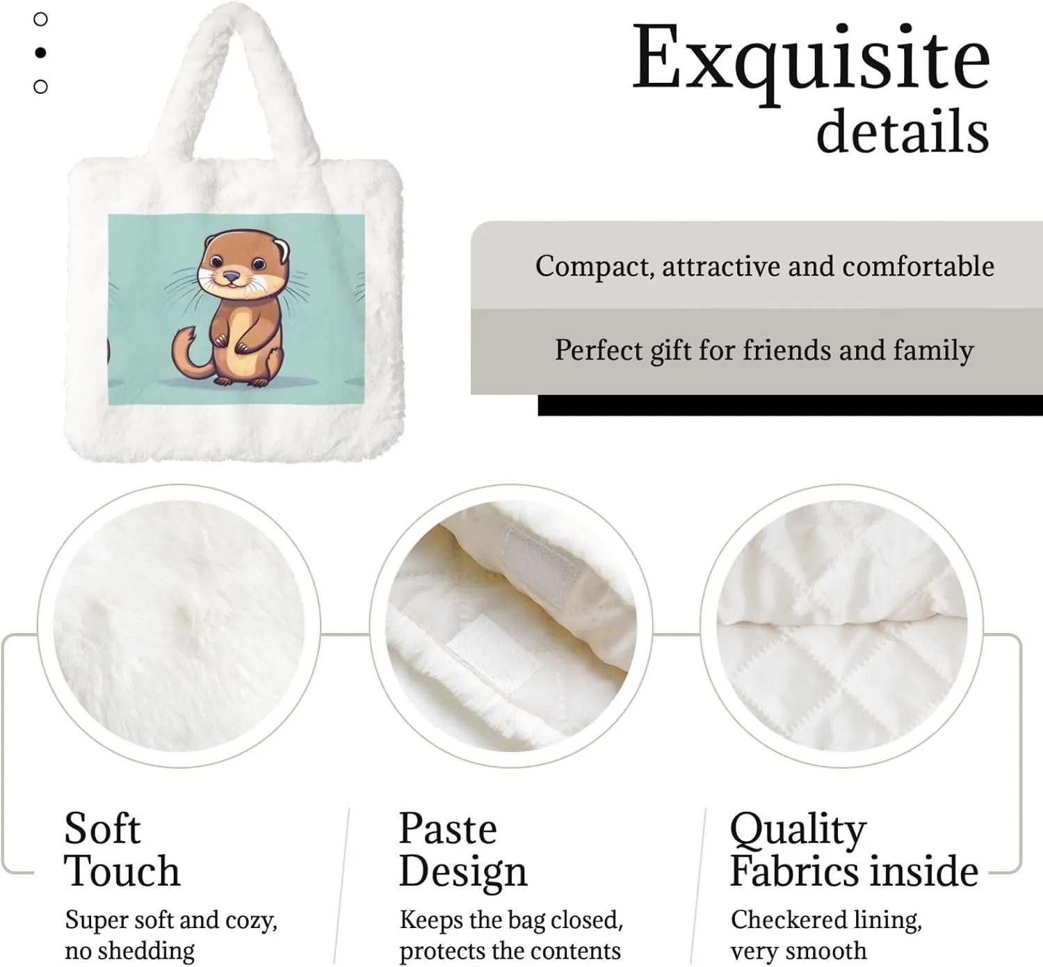 Cartoon Cute Otters Printing Fluffy Shoulder Bag Ladies Plush Underarm Bag Tote Bag Furry Purse Handbag For Work Travel