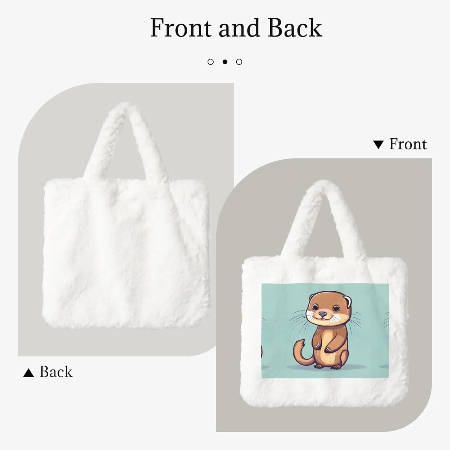 Cartoon Cute Otters Printing Fluffy Shoulder Bag Ladies Plush Underarm Bag Tote Bag Furry Purse Handbag For Work Travel