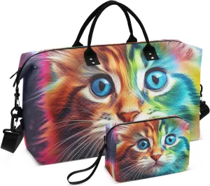 Cat Fluffy Galaxy Fur Large Travel Duffel Bag, Sports Tote Gym Bag, Shoulder Weekender Overnight Bag for Women Men, Carry On Luggage with Toiletry Bags