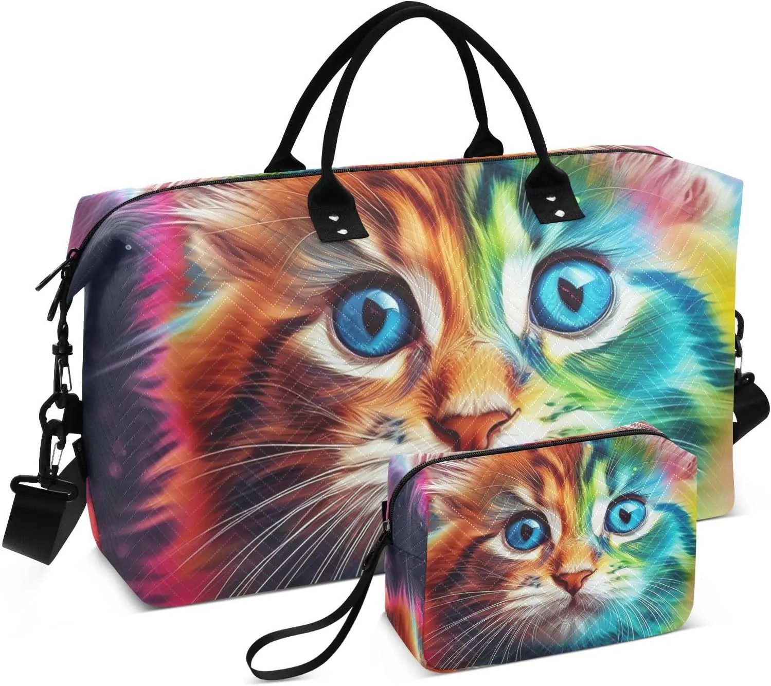 Cat Fluffy Galaxy Fur Large Travel Duffel Bag, Sports Tote Gym Bag, Shoulder Weekender Overnight Bag for Women Men, Carry On Luggage with Toiletry Bags